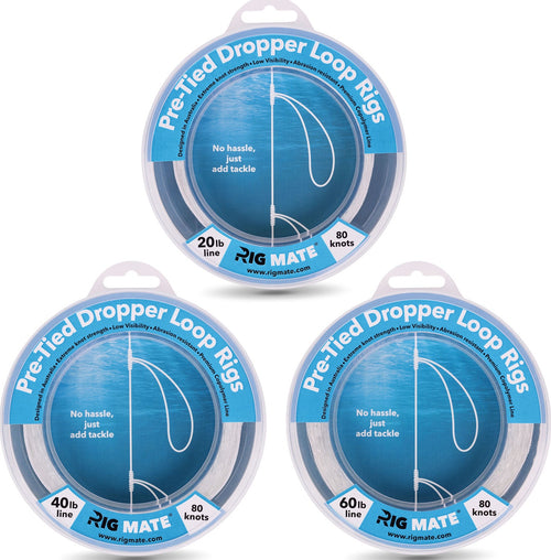 20 lb, 40 lb and 60 lb Rig Mate pre-tied dropper loop rig spools