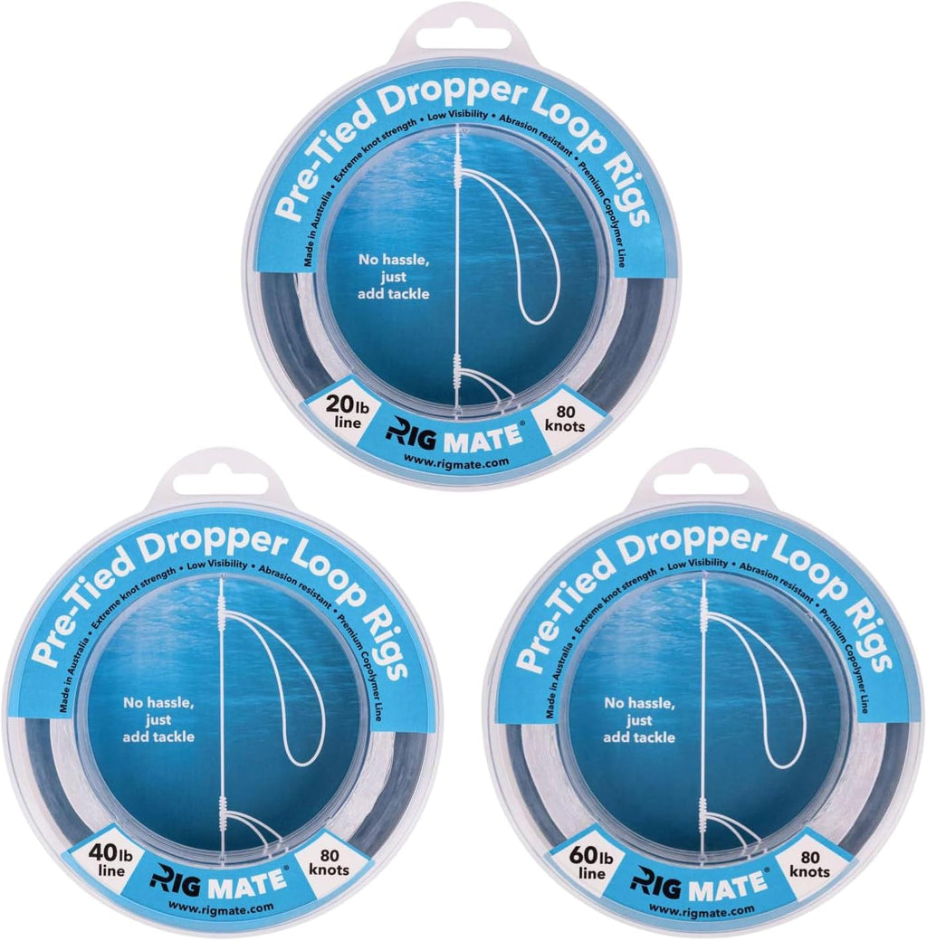 30 Lb Pre-Tied Dropper Loop Rigs. Fishing Line Spool. Loops 18 Inches Apart With 5.5 Inch Loop Size. Perfect For Saltwater & Freshwater Fishing
