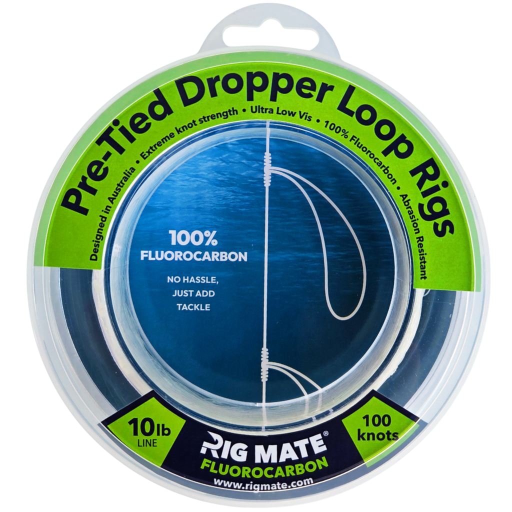 Rig Mate 10lb fluorocarbon pre-tied dropper loop rig spool - front view