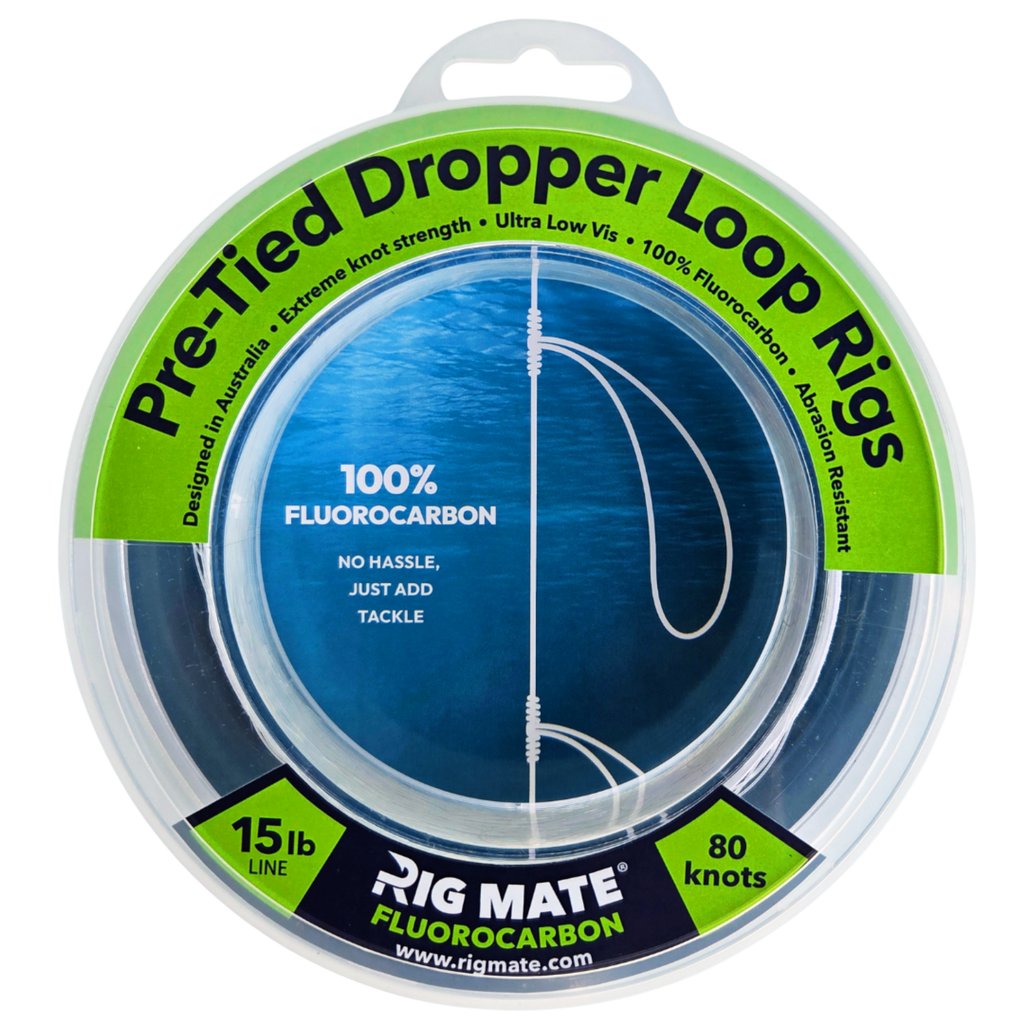 Rig Mate 15lb fluorocarbon pre-tied dropper loop rig spool - front view