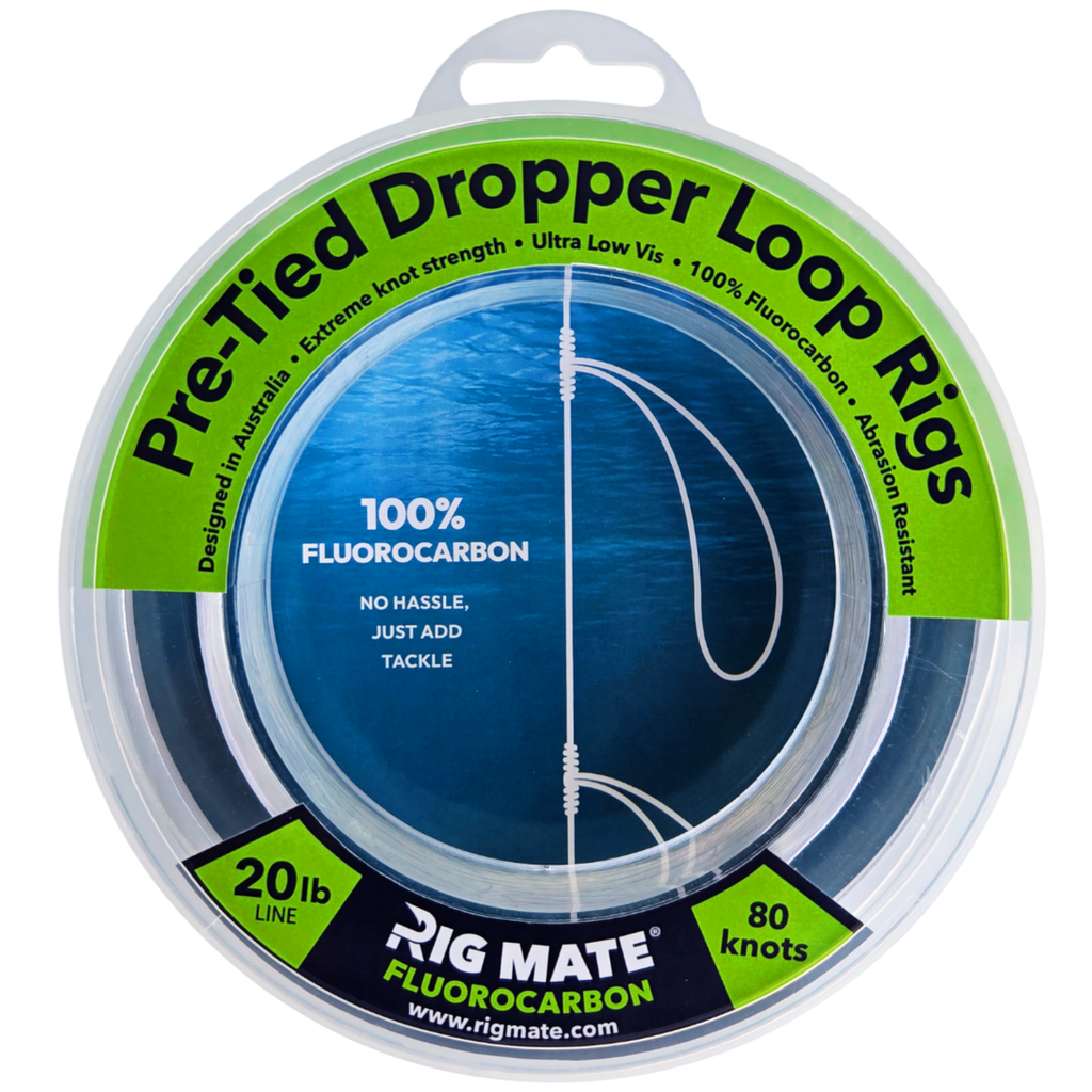 Rig Mate 20lb fluorocarbon pre-tied dropper loop rig spool - front view
