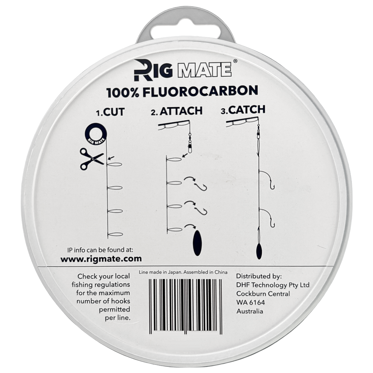 Rig Mate fluorocarbon pre-tied dropper loop rig spool - back of pack, cut attach catch instructions